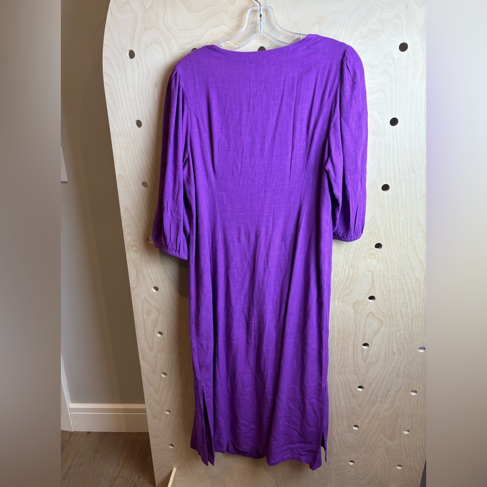 J. Jill Midi Dress Sz M Seamed Button Front Linen Blend 3/4 Sleeve - Picture 10 of 10